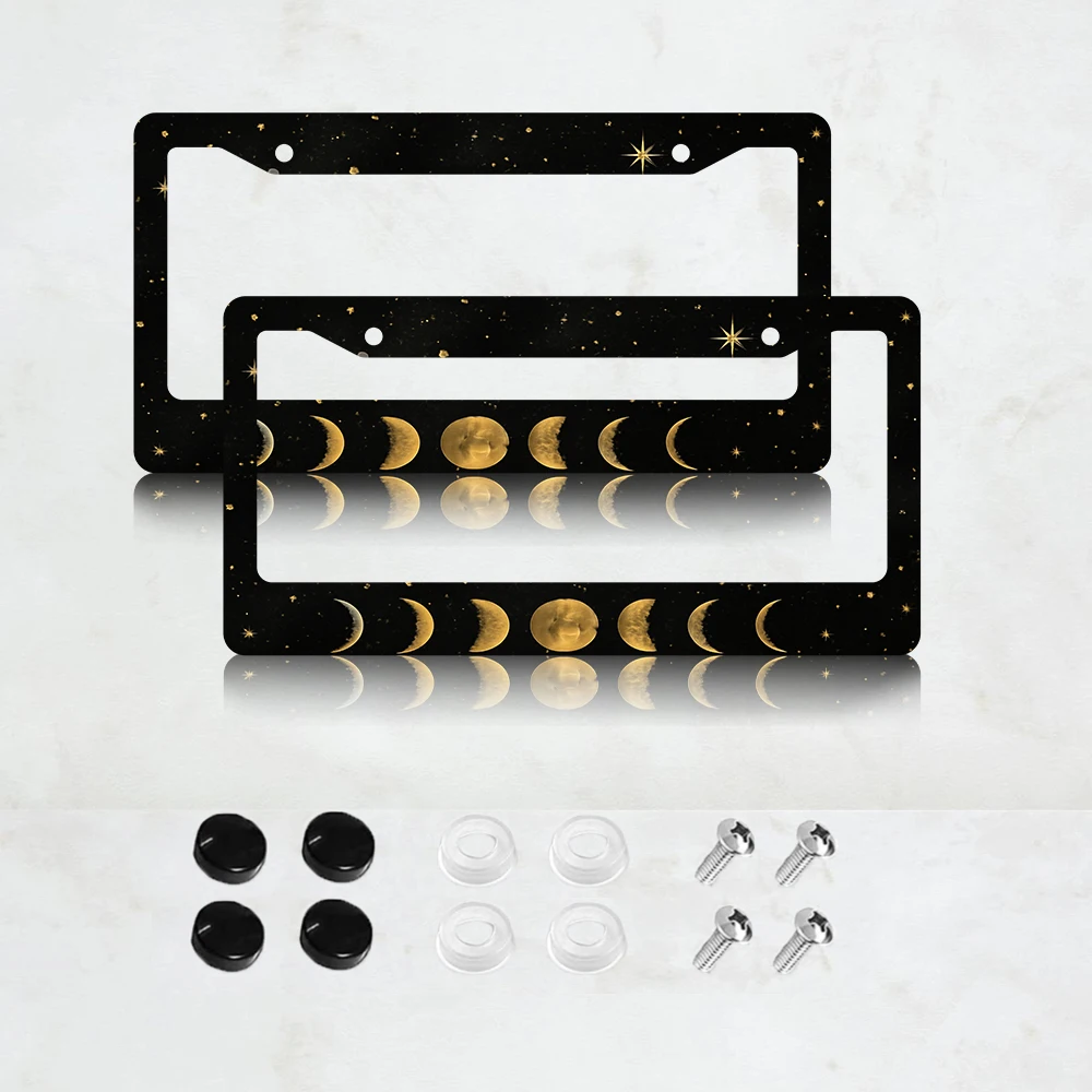 

2 шт. черные рамки для номерных знаков с 2 отверстиями и дизайном «Фазы Луны», американский стандартный размер, алюминиевый материал, 6x12 дюймов