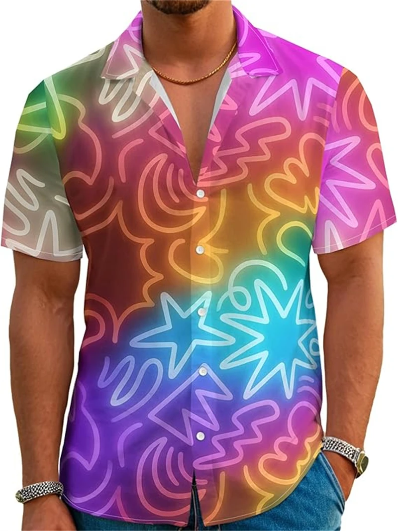 

Мужская рубашка с коротким рукавом, рубашка на пуговицах с абстрактным принтом в стиле ретро, ​​летняя повседневная пляжная рубашка, мужская повседневная рубашка с коротким рукавом Y2k