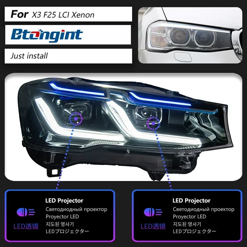 LED Headlights Suitable for 10-17 BMW X3 Headlight Modification F25 Assembly Upgrade with Full LED Far and Near Integration