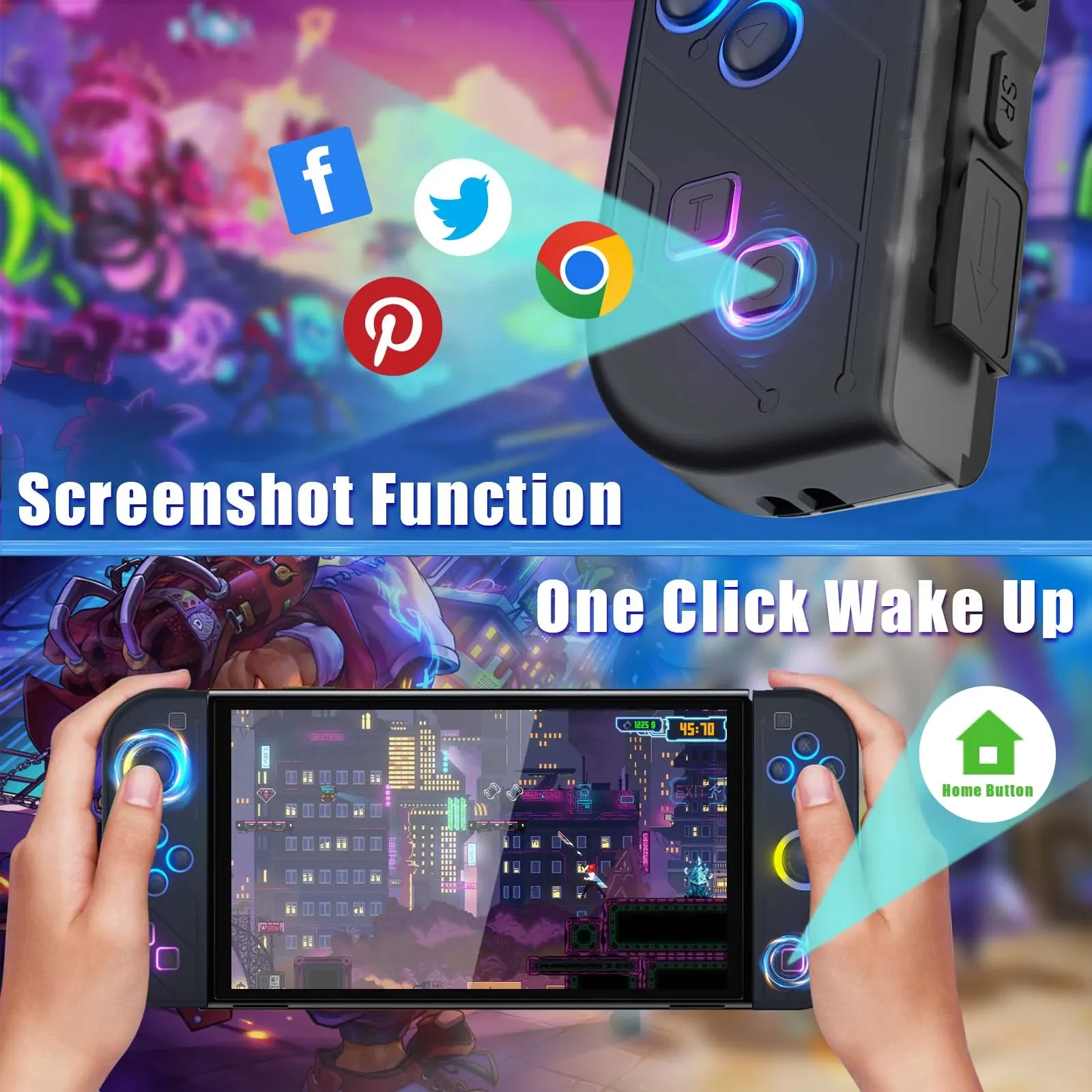 Joy Pad สําหรับ Nintendo SWITCH/Led Lite จอยสติ๊กไร้สาย RGB Gamepad Controller Grip สนับสนุน Wake-Up และฟังก์ชั่น Turbo 6 แกน