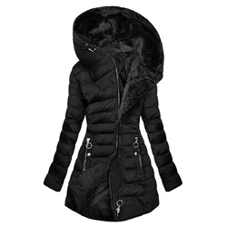 2024 Giacca invernale da donna Casual Tinta unita Parka Giacca in cotone con cappuccio Capispalla imbottito Cappotti Abrigos De Mujer