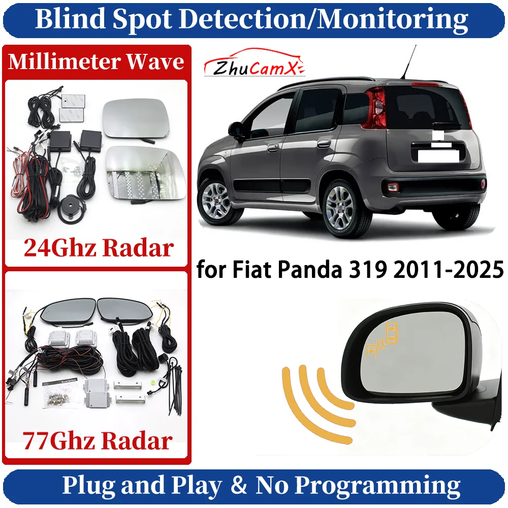 Car Blind Spot Monitoring/Detection System for Fiat Panda 319 2011-2025 Night Driving Side Lane Change Warning Safe Assist