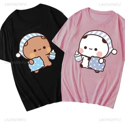 Couple Shirts Kawaii Cute BuBu Panda Going To Sleep with DuDu Bear Graphic Tshirt Funny Cotton Men Women Clothes Short-sleev Tee