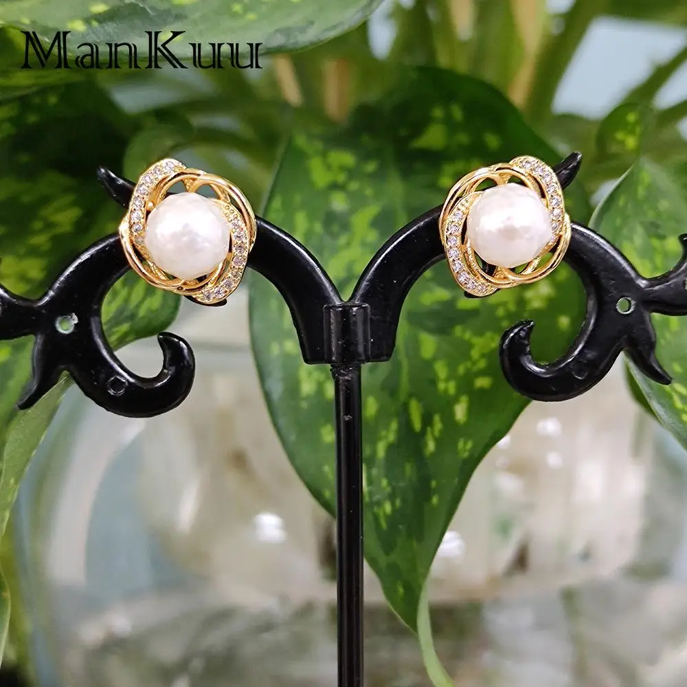 mankuu elegant faceted natural pearl earrings gold plated rose flower studs women girls gifts daily wedding 2025 trend