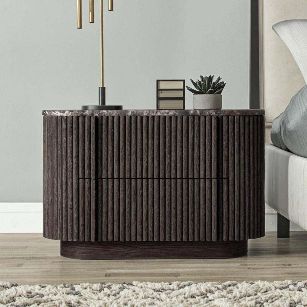 MINYU 2025 Solid American Oak Wooden Nightstand Bedroom Bedside Table Cabinet with Convertible Stone Closure Home Furniture