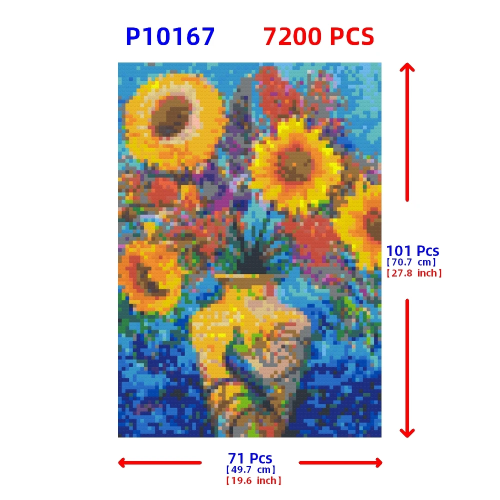 Sunflower Vase Diy Building Blocks Mosaic Pixel  Art Photo Custom Birthday Beautiful Flower Oil Style Decorative Painting Toys