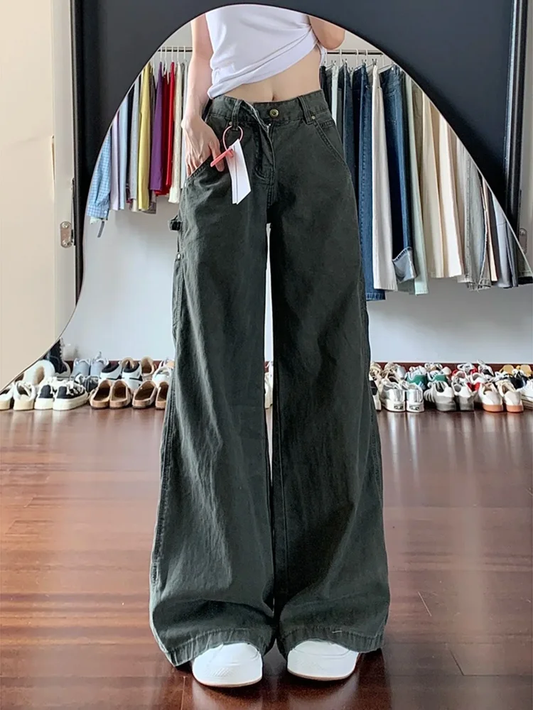 プラスサイズ ハイウエスト 裏起毛 アメリカン スレ デニムジーンズ レディース ルーズフィット ストレートレッグ ワークウェア トラウザーズ 秋ファッション