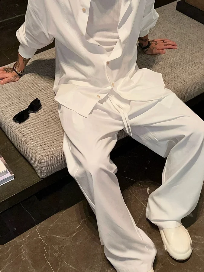 

Men's Cotton Linen Shirt Set Casual Loose Fit Sun Protection Breathable Long Pants Two-Piece Suit for Vacation Style
