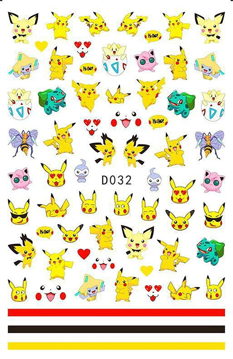 Miniso New Cartoon Pokémon Nail Stickers Cartoon Cute Pikachu Stickers For Nails Nail Decoration Sliders For Nails DlY Stickers