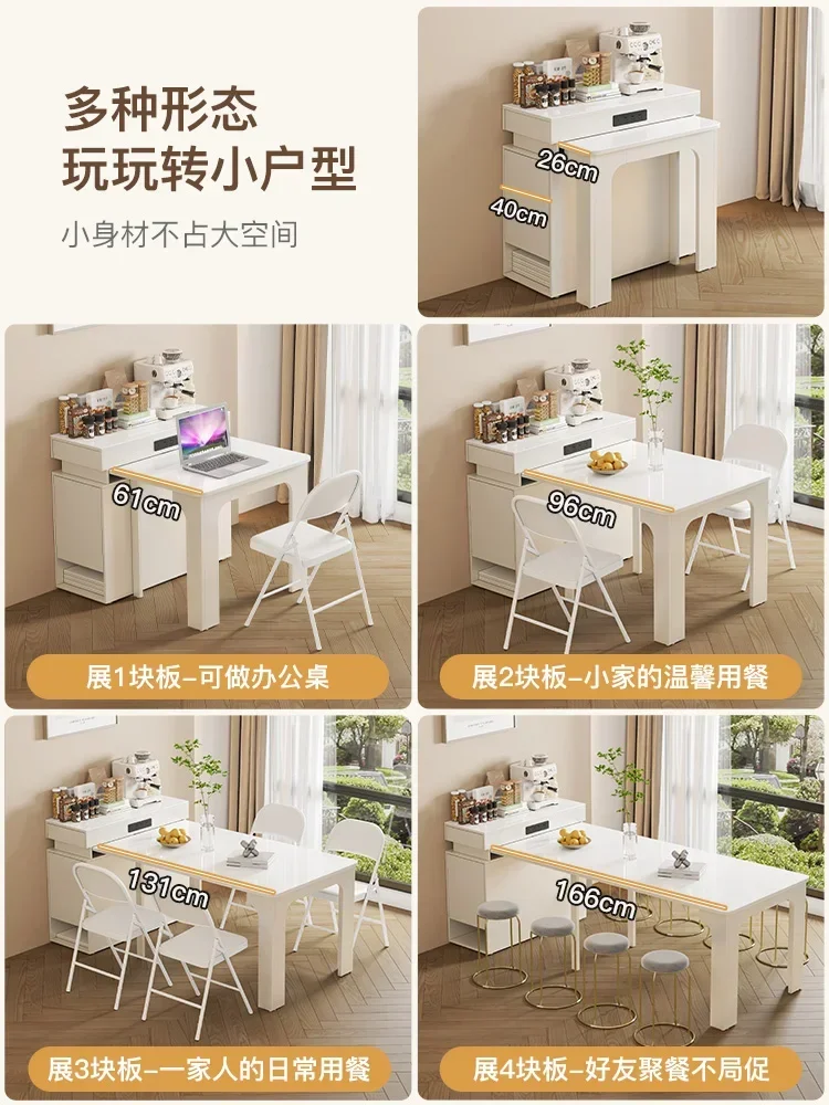 Dining table retractable island dining table integrated household folding small apartment rock slab dining table light luxury