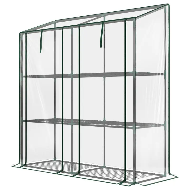 

Outsunny Lean-to Greenhouse, Portable Greenhouse with 3 Tier Shelves, 2 Roll-Up Zippered Doors, 56.3" x 18.1" x 59.4", Clear