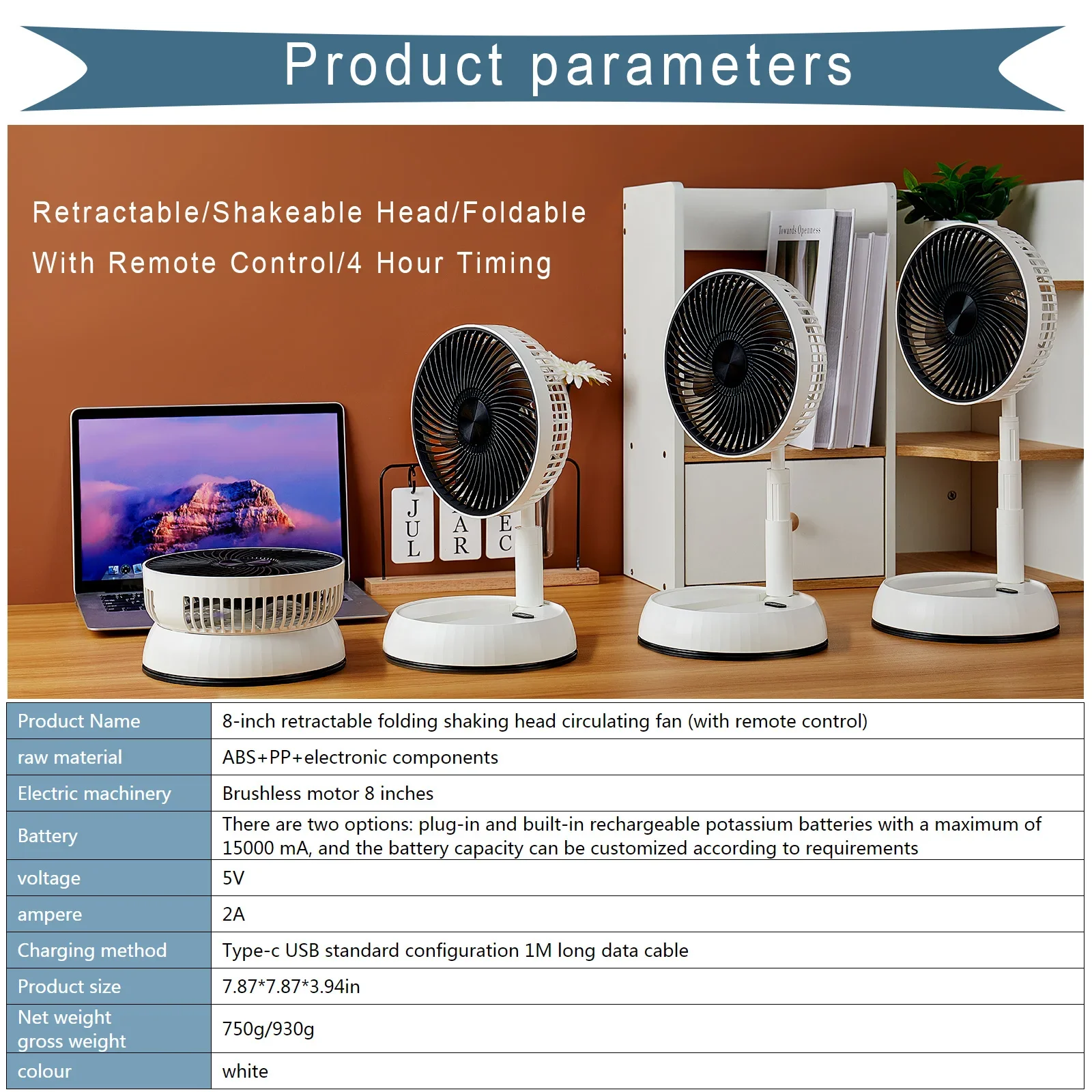 Nowy Teleskopowy Składany Wentylator Gale Czas Trzęsania Zewnętrzny Wentylator Zdalnie Sterowany Podłogowy Przenośny 7-calowy Składany USB