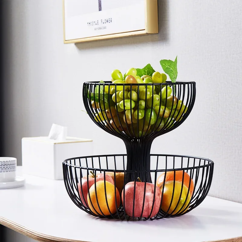 

Large Capacity Double Fruit Basket: Multi-Layer Creative Snack Storage Basket for Living Room End Table Fruit Tray Decorative