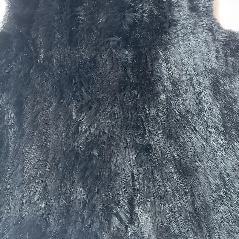 2023 Winter Black Knitted Real Rabbit Fur Vest Women Thick Fashion Sleeveless Warm Genuine Rabbit Fur Gilet