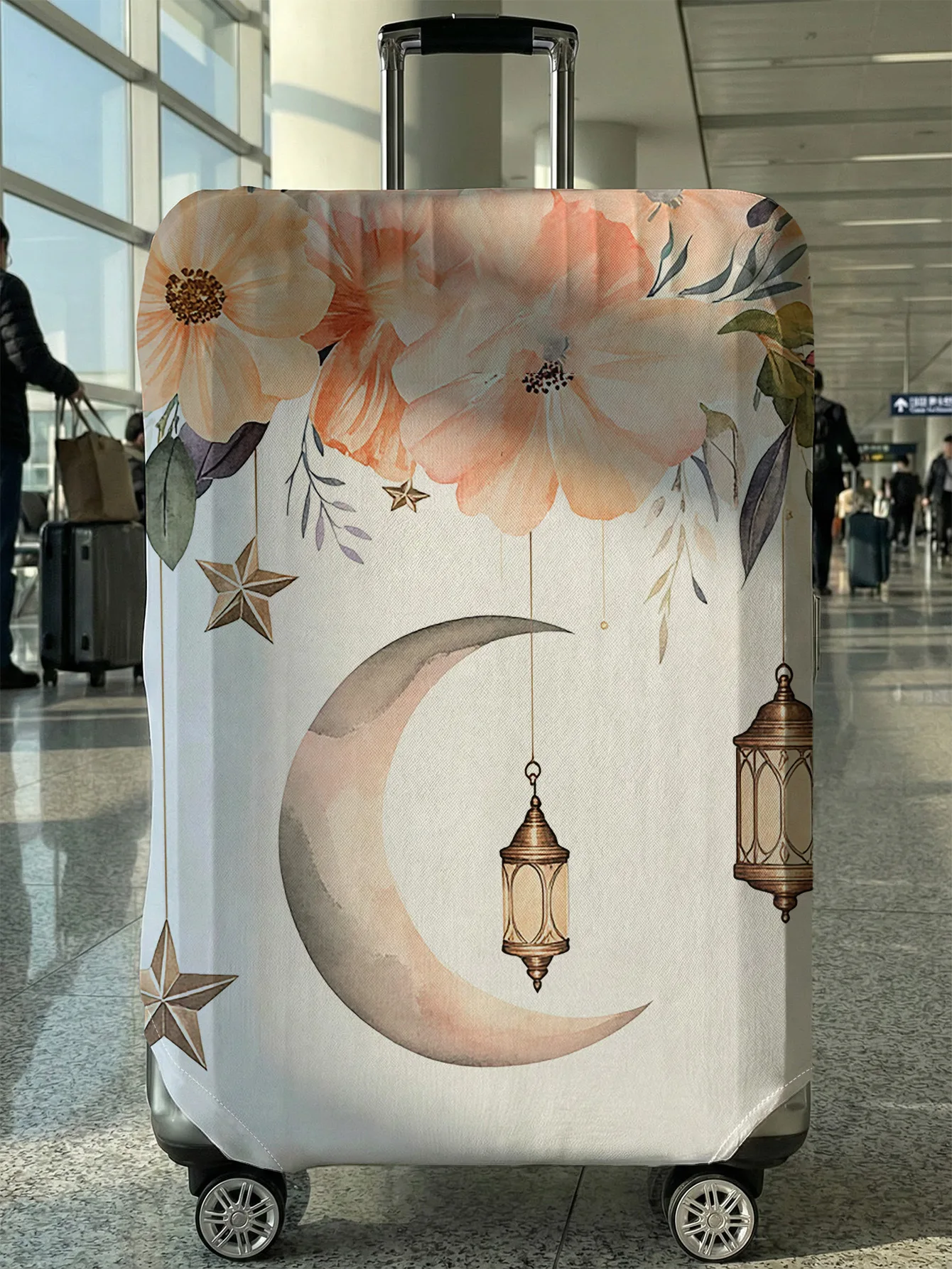 

Чехол для багажа с акварельным рисунком луны, звезд и цветов, подходит для чемоданов 18-32 дюймов, чехол для ручки чемодана, дорожные аксессуары