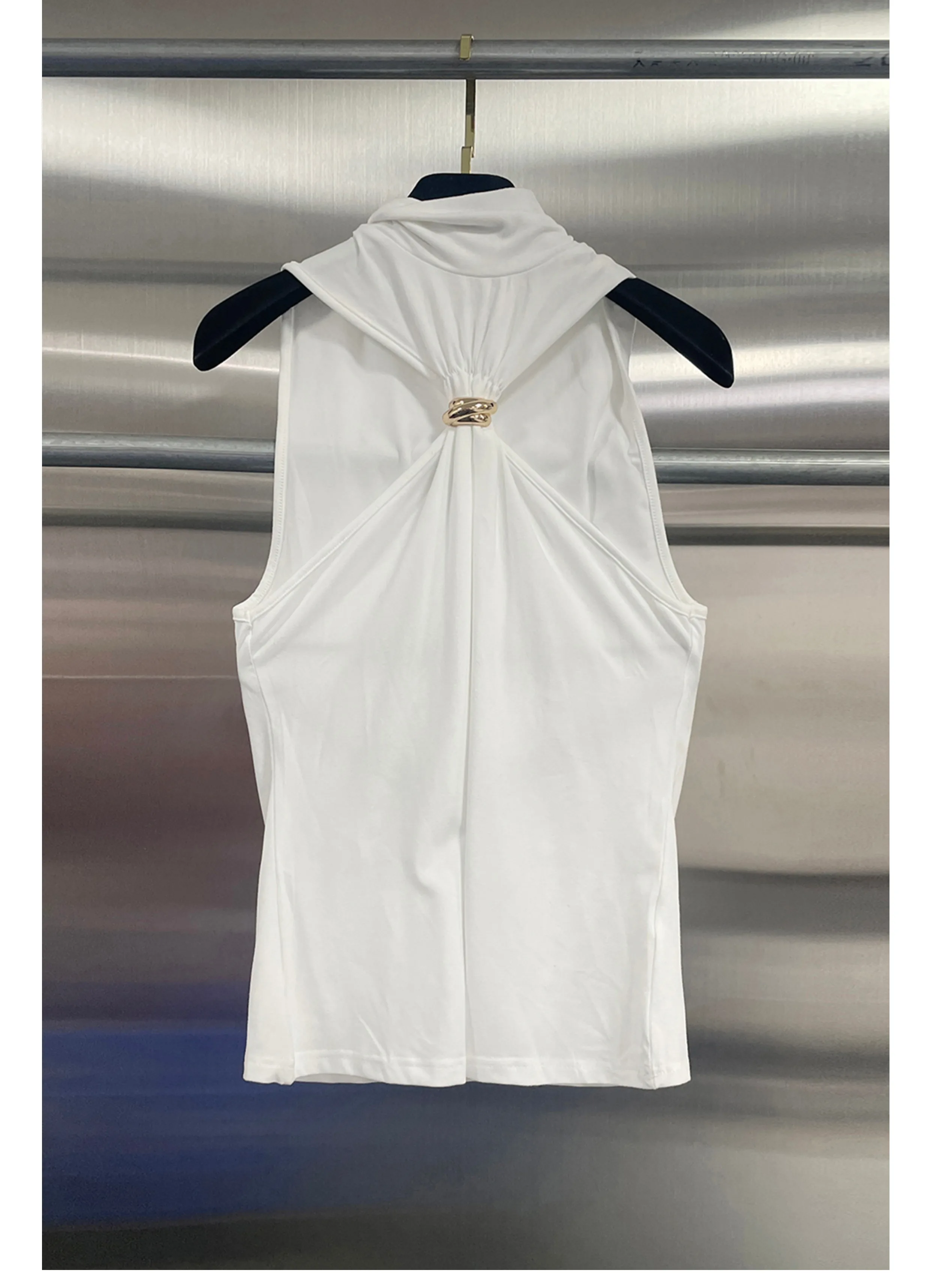 

Sexy Solid Slimming High Street Spliced Cowboy Vest for Women Strapless Sleeveless Patchwork Metal Buckle Club Night Tops