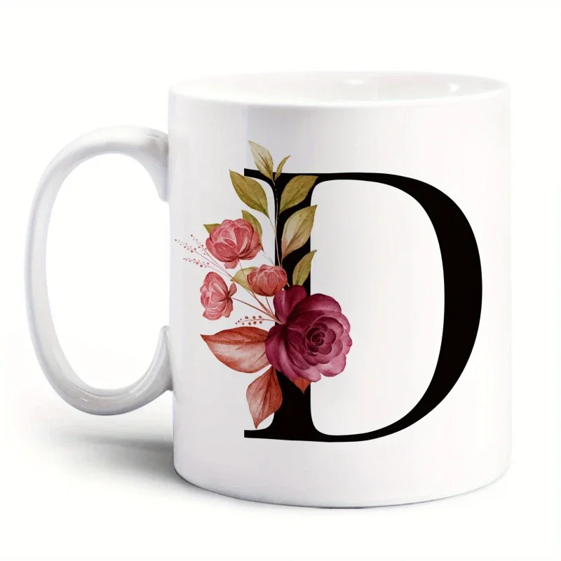 Alphabet With Flowers Coffee Mug Ceramic Double-sided Design Novelty Tea Cup Water Drinkware for Home Decoration Holiday Gift