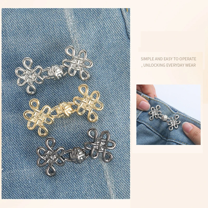 Chinese Knot Waist Buckle Detachable Pants Clips Waist Tightener Nail-free Metal Button Snaps For Jeans Decoration