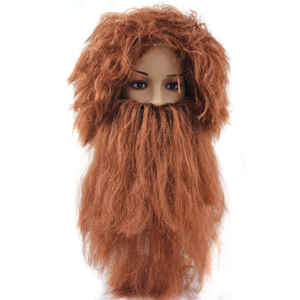 Funny Wild Man Wig and Beard Set Christmas Cosplay Headgear Props Halloween Costume Accessories DIY Party Decorations