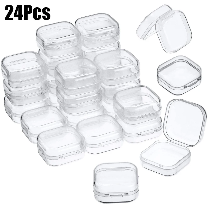 

24Pcs Small Boxes Square Transparent Plastic Box Jewelry Storage Case Finishing Container Packaging Storage Box for Earring Ring