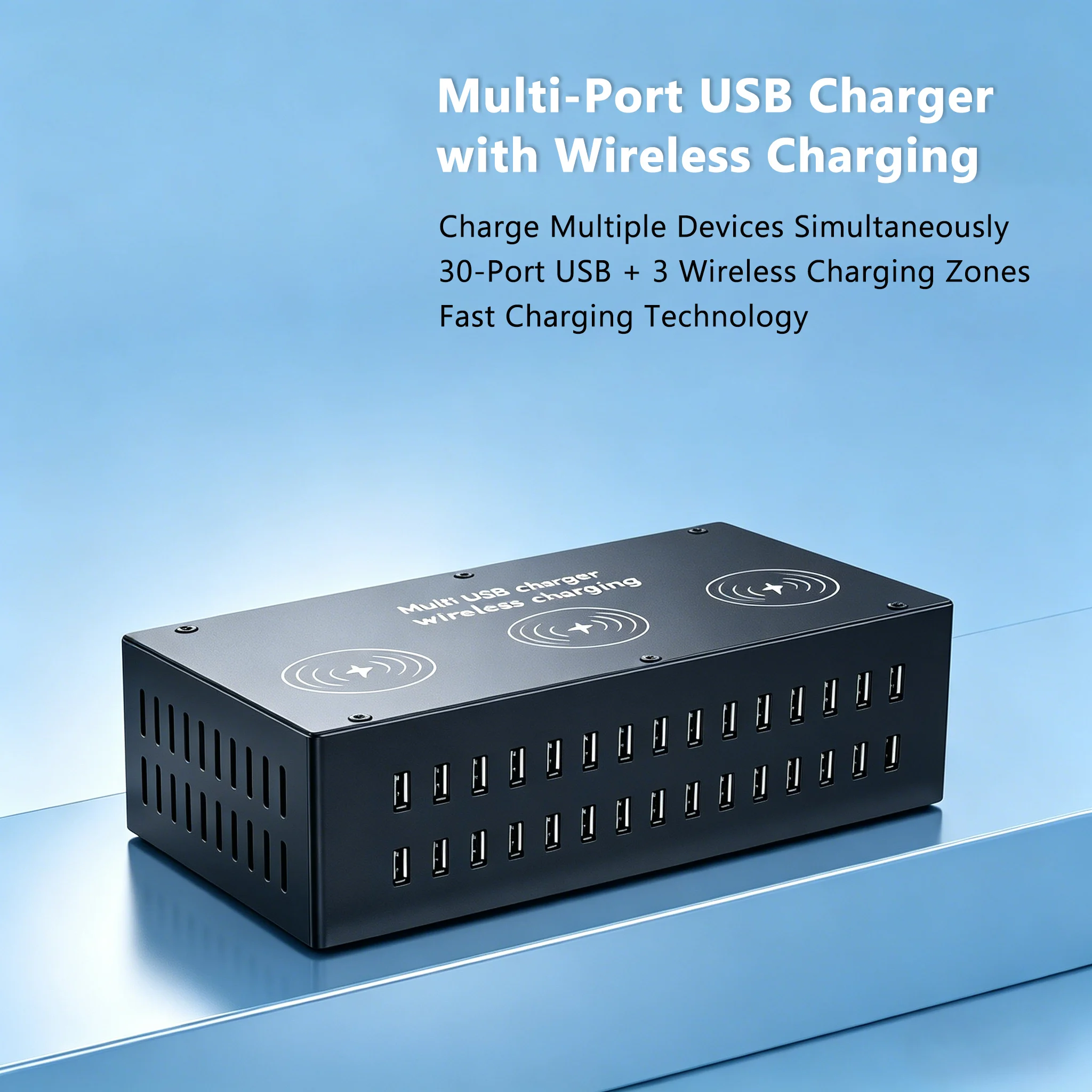 

30-Port USB + 3 Wireless Charger 400W Fast Charging Station Multi-Device Desktop Charger for iPhone 17 Android Repair Shop