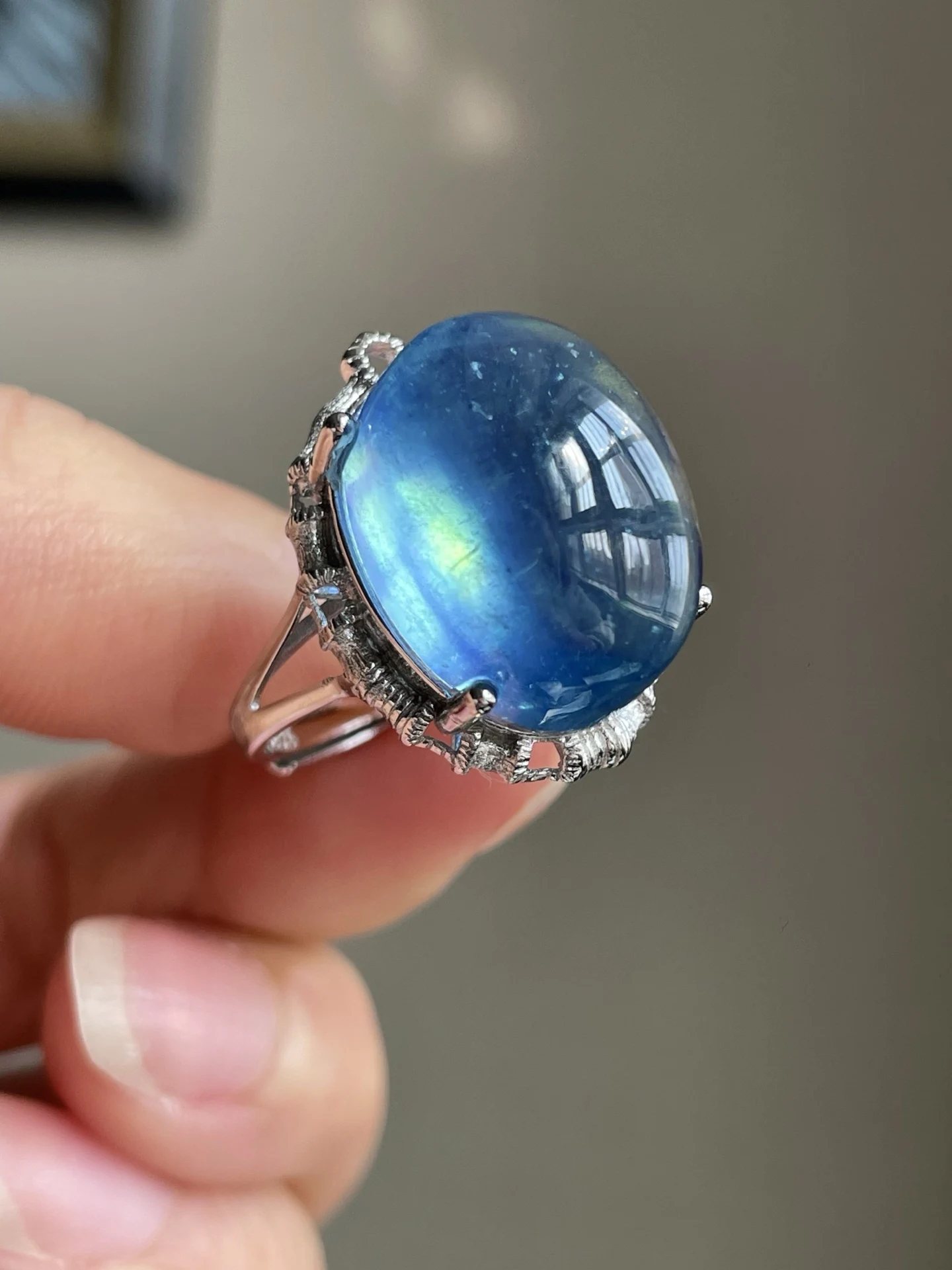 

Кольцо с натуральным голубым аквамарином, регулируемое, 23*18.6*13 мм, овальное, прозрачное, ювелирное изделие AAAAAA