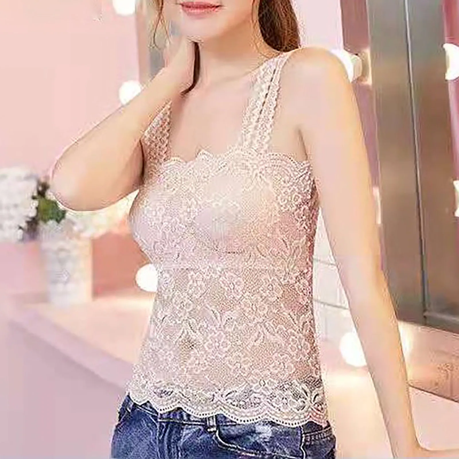 

Floral Lace Camisole Women's Korean Style Sleeveless Shirts Sexy Wrap Chest Tank Tops With Built In Bra Summer Vests For Women