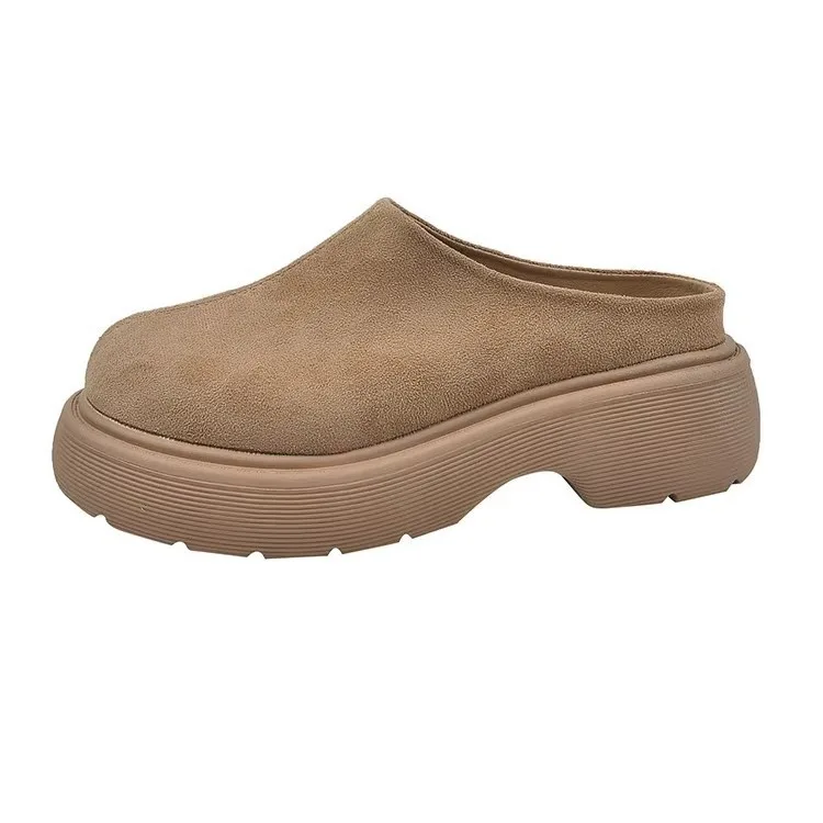 Khaki Slippers Women Shoes Casual Mules Slippers Flat Cover Toe Slides Platform Loafers Comfortable Versatile Women Pantofle 40