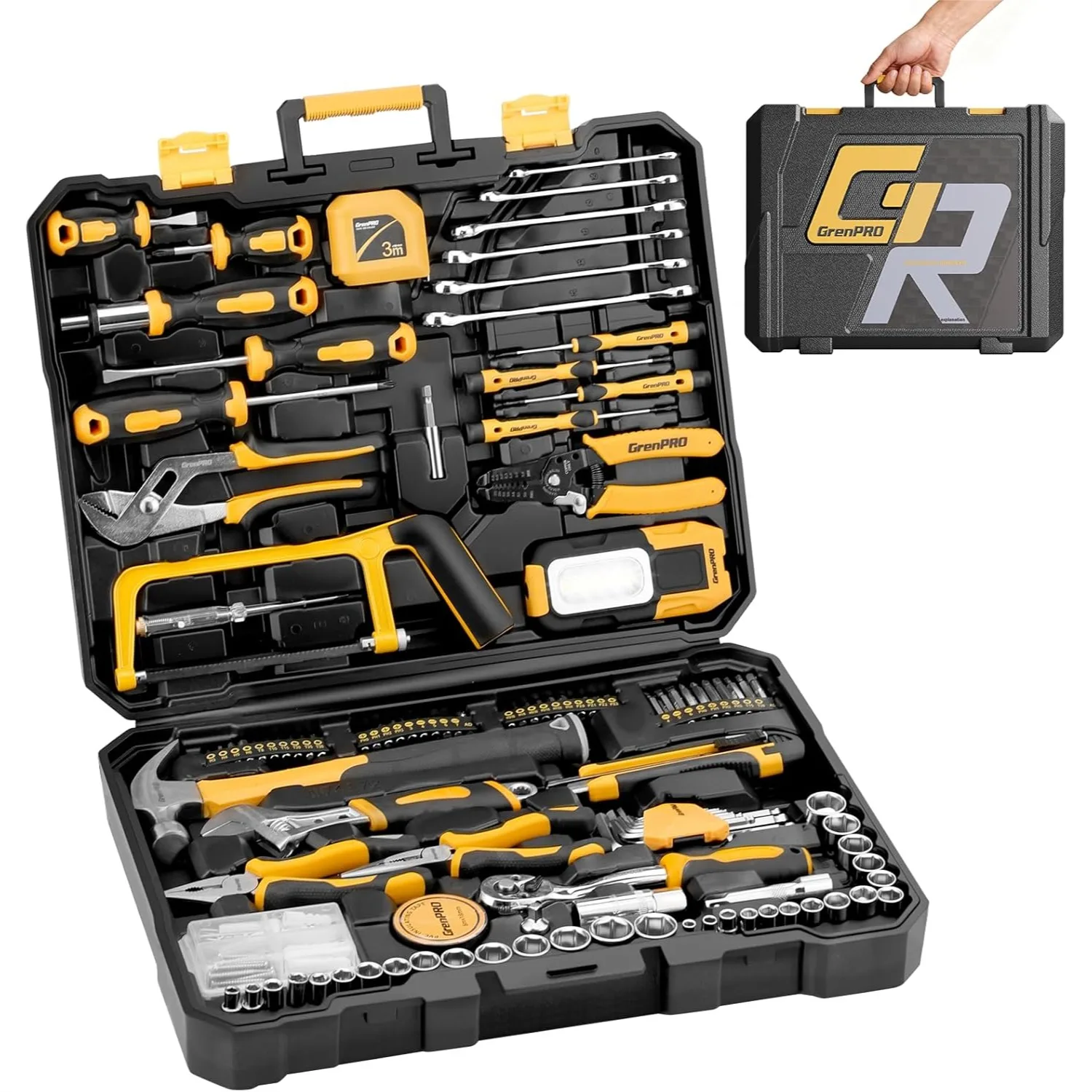 

218 Piece Tool Kit for Home, General Household Hand Tools Set with Screwdrivers, Wrenches, Hammer, Saw, Lamp, Electric Pen