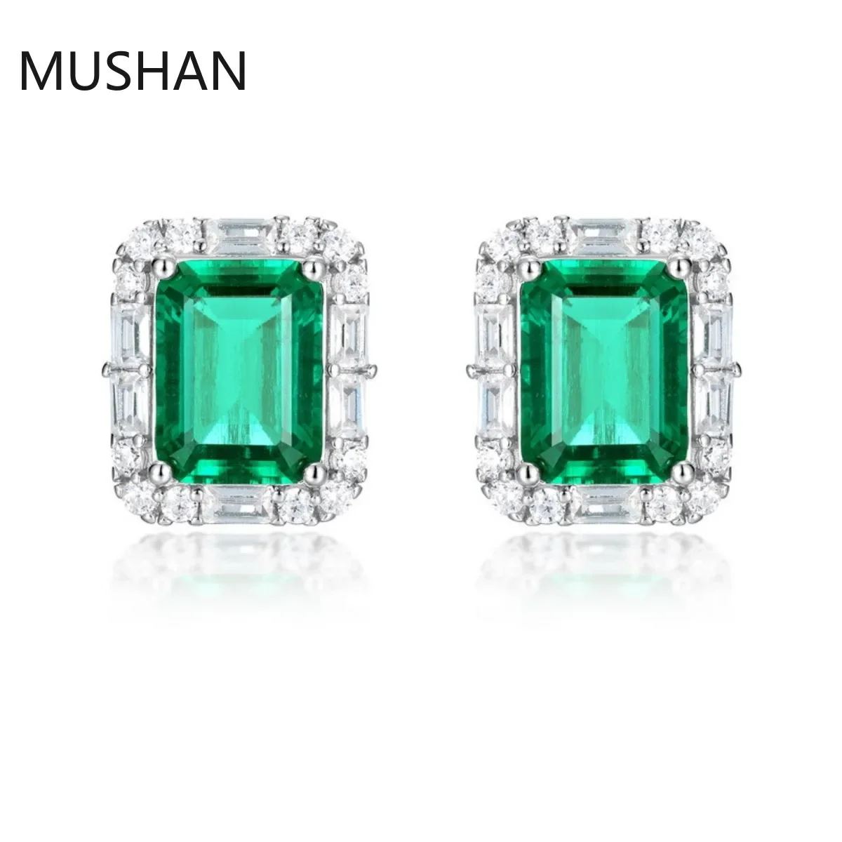 MUSHAN Luxury Jewelry S 925 Sterling Silver Stud Earrings Women GRC Certificated Lab Grown Emerald Earrings Stud Ear Pin Jewelry