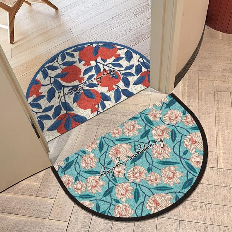 Half-round Door Mats Outdoor Antiwear PVC Anti Slip Bathroom Rugs and Carpets Floral Printed Kitchen Hallway Entrance Doormat