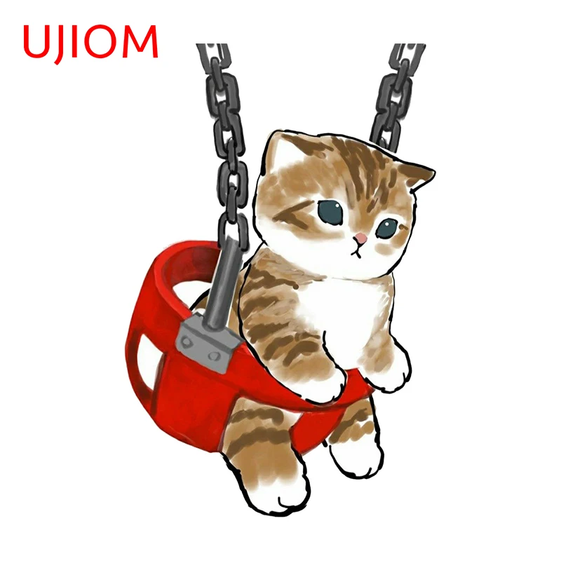 UJIOM 13cm Cute Cartoon Cat To Swing Wall Stickers Funny Interesting Vinyl Air Conditioner Laptop Decal Kids Room Mural