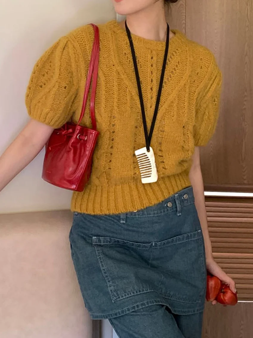 Alien Kitty 2025 Fashion Sweaters Women Autumn Chic Sweet High Street Mujer Knitted Slim New Retro Pullovers Hollow Out Gentle