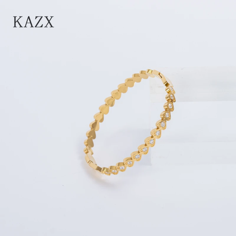 Women Ins Minimalist Heart Zircon Bracelet Stainless Steel Gold Plated Comfortable Stackable Wrist Bangle Birthday Gift