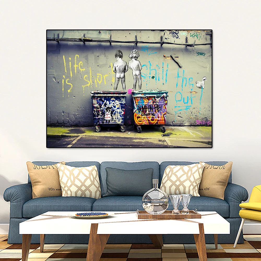 Banksy Wall Art Canvas Print, Life Is Short Chill The Duck Out Graffiti, Modern Street Pop Art, Inspirational Poster, Print