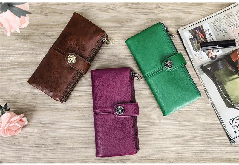 YKOSM Lange Frauen Airtag Brieftasche Luxus Echtes Leder Zipper Geldbörse Dame RFID Blocking ID Kreditkarte Tasche Anti-verloren karte Halter – Detail 2
