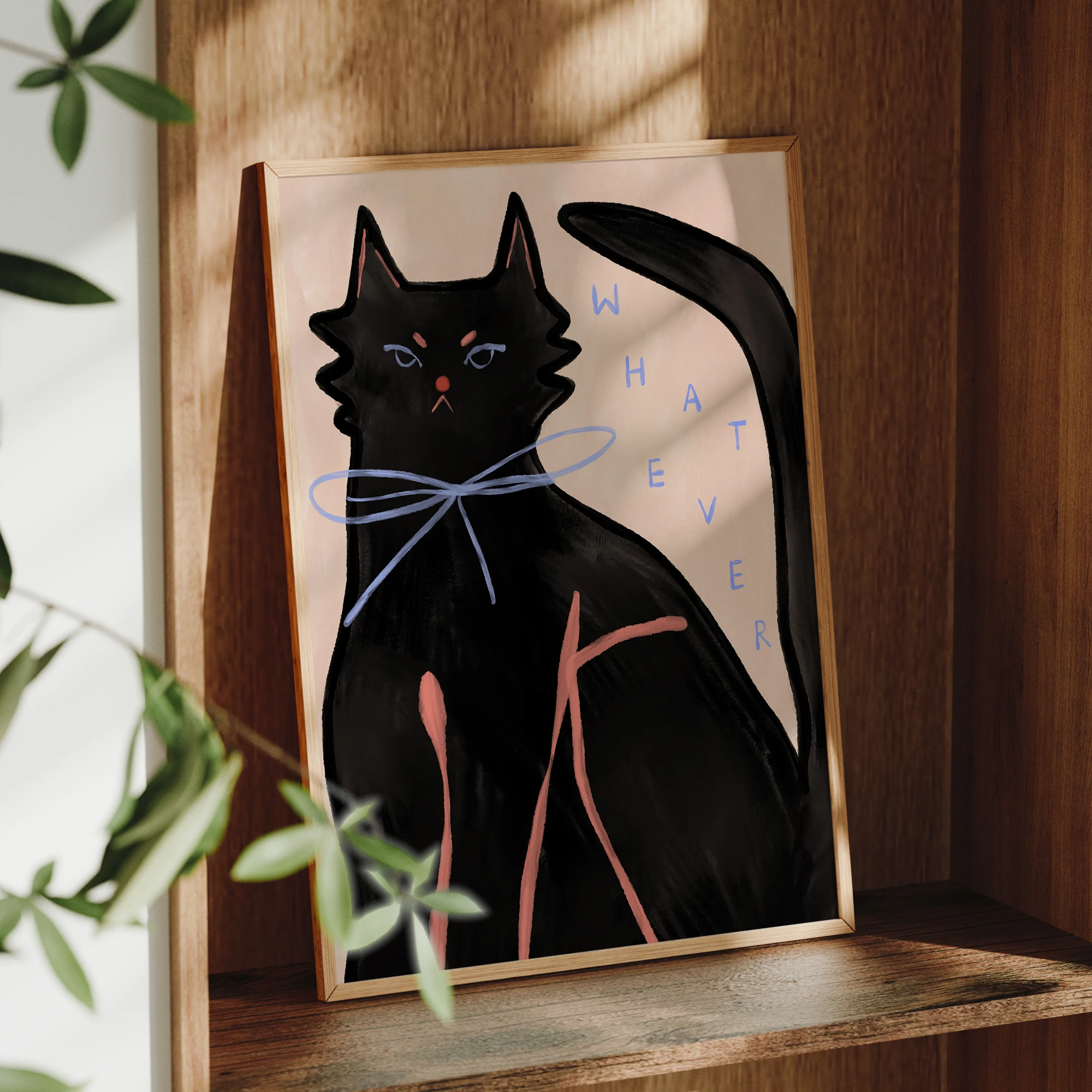 Modern Abstract Black Cat What Ever Quotes Wall Art Print Canvas Painting Poster Picture For Living Room,Bedroom Home Decor