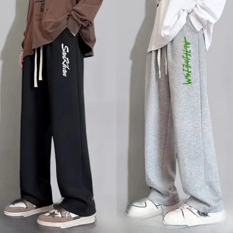 

Trendy Spring Autumn Spor Loose Thin Men's Casual Straight Leg Pants Comfortable Loose Fit Daily Wear Korean Sle
