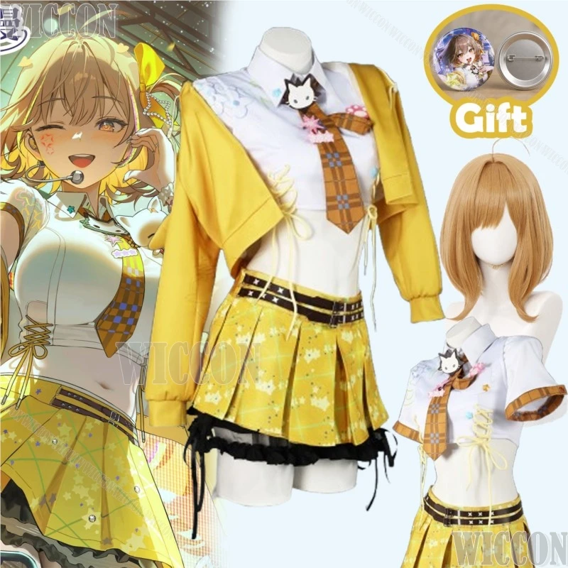 Anis T.T.STAR Nuevo Traje de Cosplay de Diosa, Abrigo Amarillo Victory, Minifalda, Camisa, Peluca Marrón, para Mujer Ídolo, Halloween, Comic Con, Festival