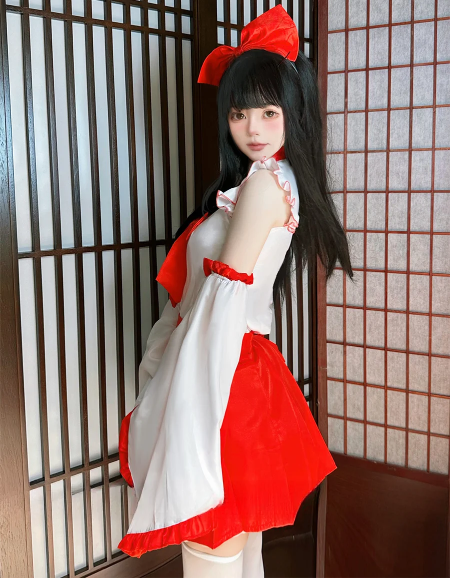 Japanese Cosplay 2D Maid Costume Women Halloween Red Skirt Suit Girly Sweet Cute Lolita Dresses Summer Y2k Dress Two-Piece Set