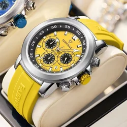 FAIRWHALE Watches for Men 5520 Fashion Yellow Quartz Watches Sport Waterproof Chronograph Calendar Mens Watch Relogios Masculino