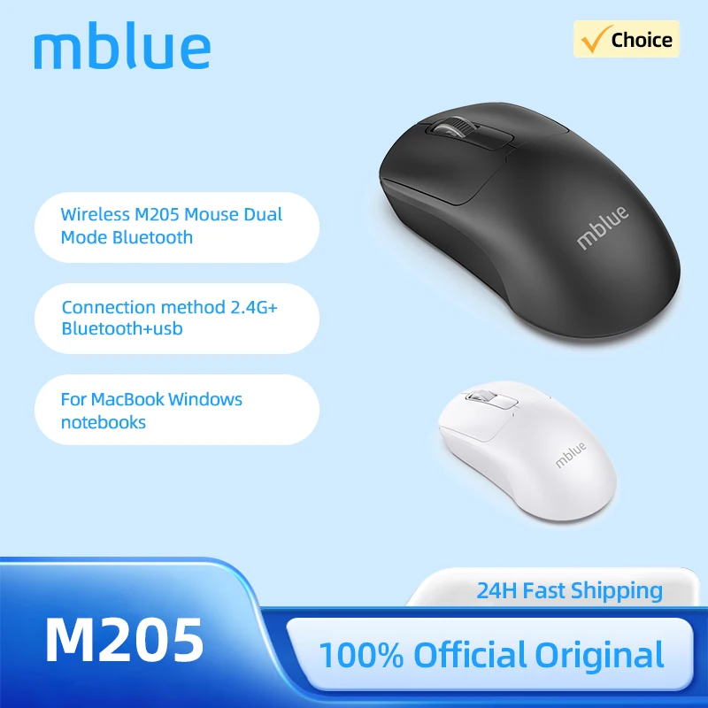 Meizu MBlue Wireless M205 Mouse Dual Mode Bluetooth and USB Mouse 1200DPI Mute Button Suitable for MacBook Windows Laptop