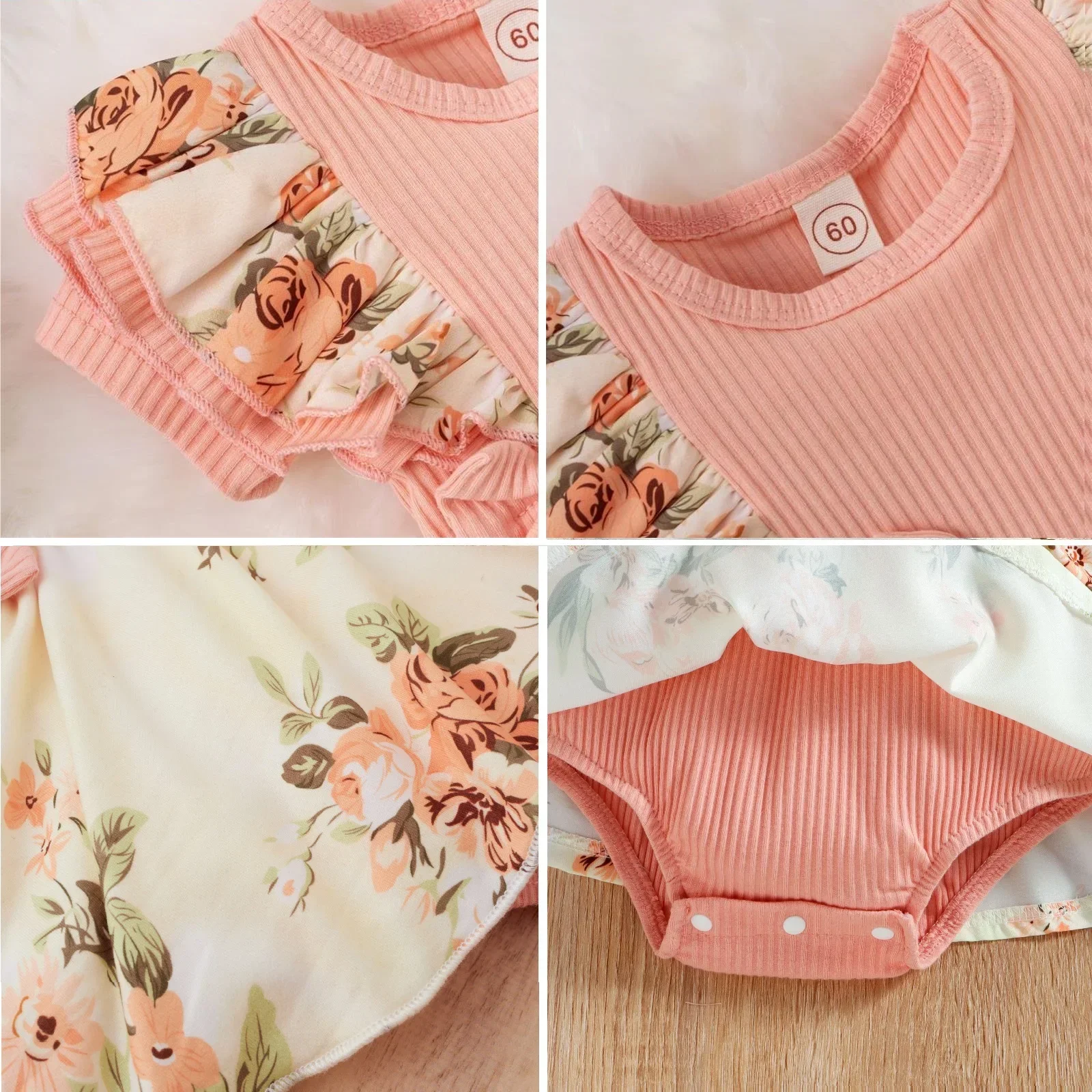 Summer Dress With Bowknot headband Striped Jumpsuit Cotton Dress For Floral Clothes Crawling Clothes 4