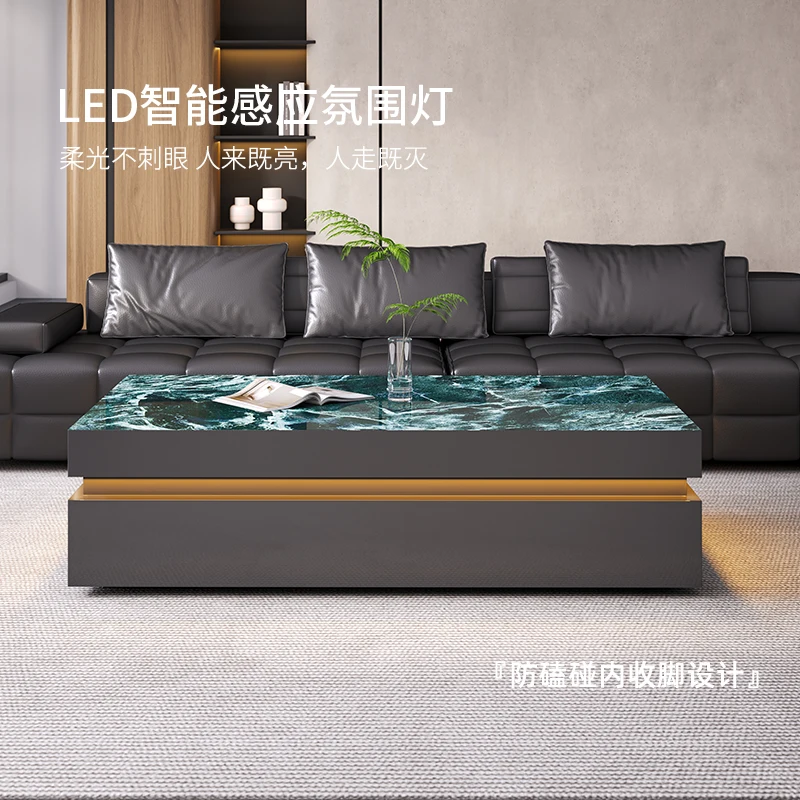 طاولة القهوة لغرفة المعيشة الخفيفة الفاخرة الراقية الإيطالية الحد الأدنى فيلا كبيرة ذات أرضية مسطحة حجر منزلي فاخر #4