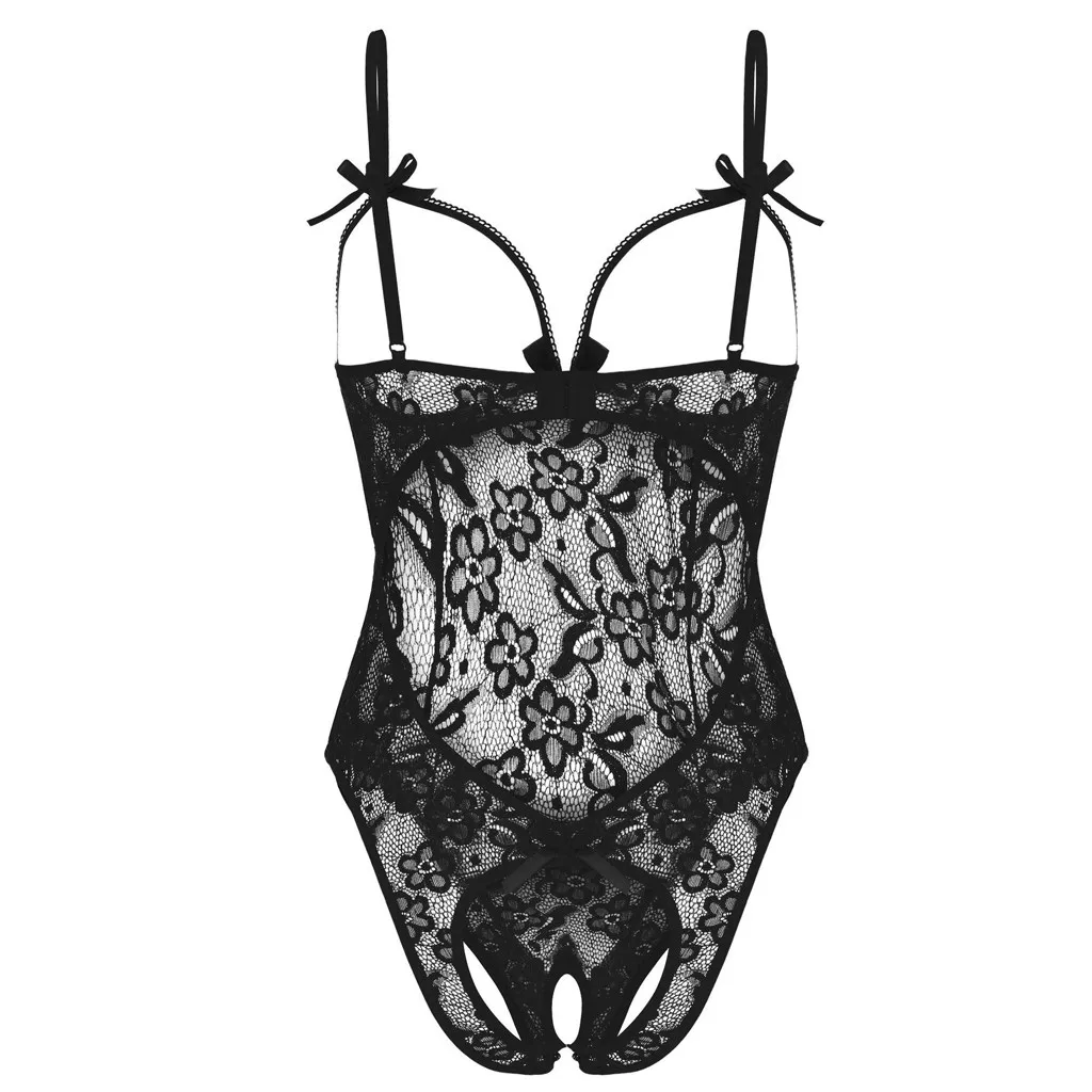 Erotic Lace Lingerie Pajamas For Women Seductive Open Crotch And Hollow Out Bra Bodysuits Temptation Transparent Lace Jumpsuits