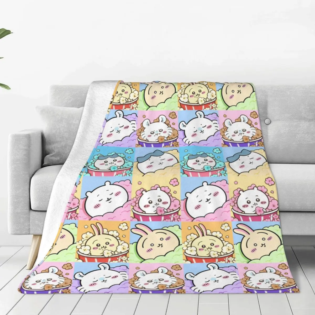 Chiikawa Usagi Hachiware Manga Blanket Cover Velvet Cute Japanese Anime Warm Throw Blanket for Outdoor Travel Bed Rug