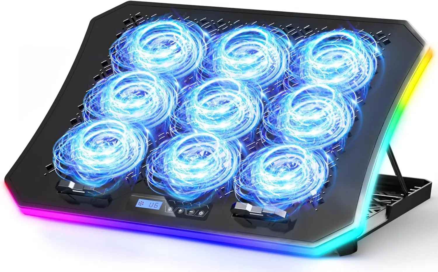 

Upgraded Gaming Laptop Cooler with 9 RGB Fans, Adjustable Stand for 15.6-17.3 Inch Laptops, USB Ports & Phone Holder