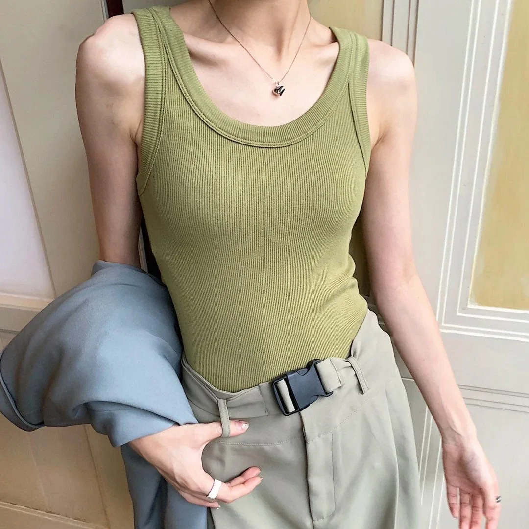 Basic Ribbed Knitted Vest Tops Women Summer Solid Vintage Sleeveless Camis Cool Girls Streetwear Soft Vests Crop Top Tees Y2K