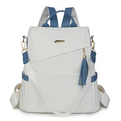 Women Backpack Fashion Girls School Bag Colorblock Design HighQuality Waterproof Soft Leather Casual Simple Female Travel Bag