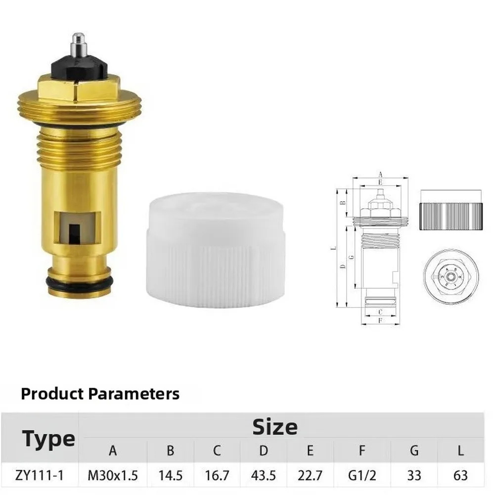 1pcs Brass Radiator Valve Insert M30x1.5 With 1/2 Inch Rotary Core For Precise Thermostat Temperature Control Heating System